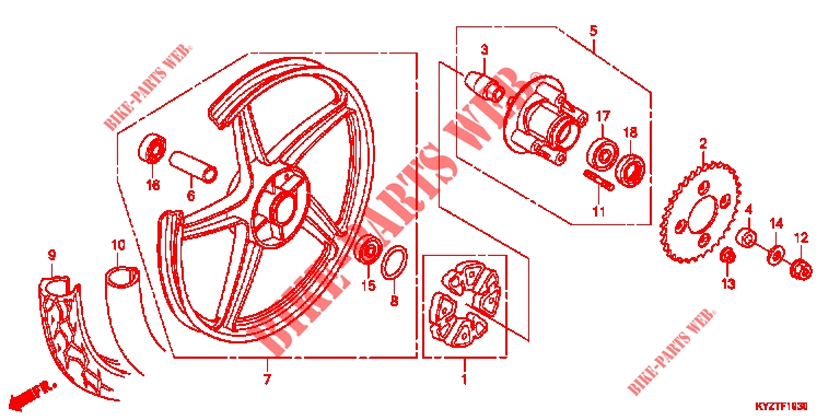     REAR WHEEL (CAST) para Honda WAVE 125 Electric start, Cast wheels 2014