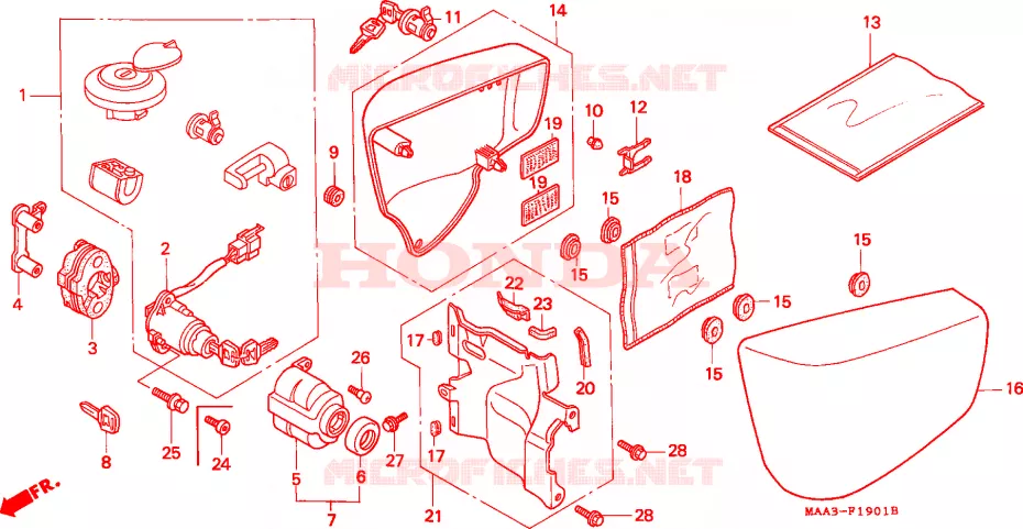 CUBIERTA LATERAL/JUEGO DE LLAVES (VT1100C2) Honda MOTO 1100 SHADOW 1997  VT1100C2V