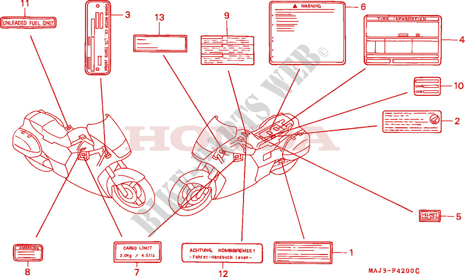 ETIQUETA DE PRECAUCION para Honda PAN EUROPEAN ST 1100 ABS 1997