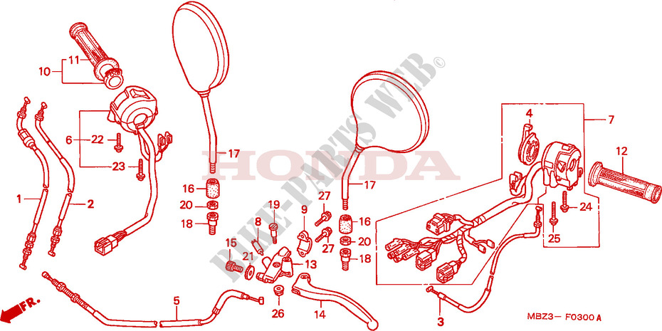 PALANCA DE MANIJA/INTERRUPTOR/ CABLE(1) para Honda CB 600 F HORNET 50HP 2001