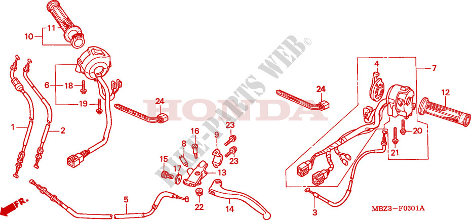 PALANCA DE MANIJA/INTERRUPTOR/ CABLE(2) para Honda CB 600 S HORNET 50HP 2000