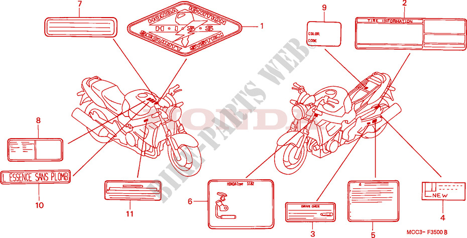 ETIQUETA DE PRECAUCION para Honda CB 1100 X11 2000