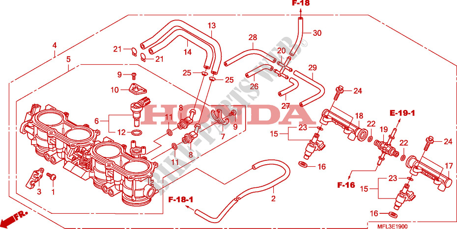 CUERPO MARIPOSA GASES para Honda CBR 1000 RR FIREBLADE ORANGE 2010