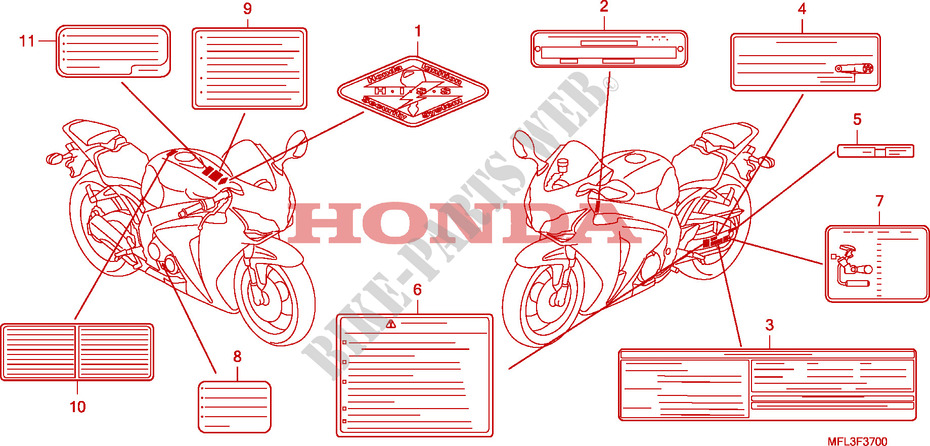 ETIQUETA DE PRECAUCION(1) para Honda CBR 1000 RR FIREBLADE 2008