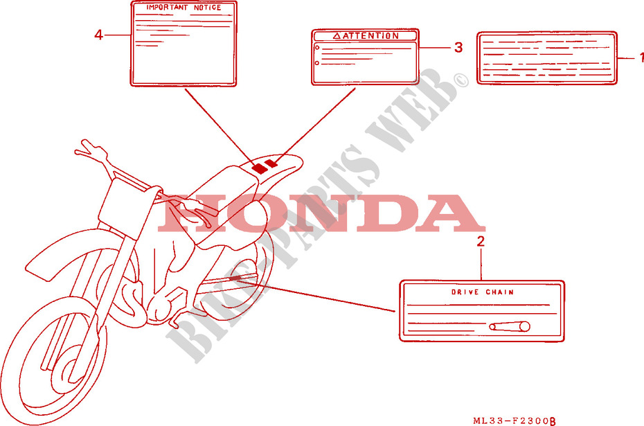 ETIQUETA DE PRECAUCION para Honda CR 500 R 1993