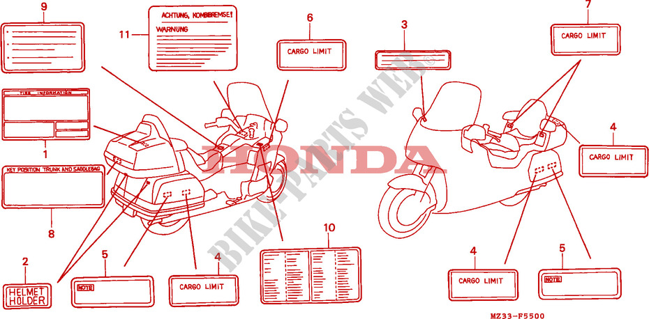 ETIQUETA DE PRECAUCION(1) para Honda GL 1500 GOLD WING ASPENCADE 1994