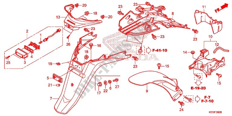 GUARDABARROS TRASERA para Honda SH 125 ABS D SPECIAL 5ED 2014