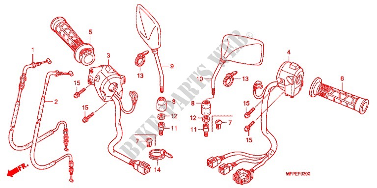 INTERRUPTOR/CABLE/PALANCA DE MANIJA(2) para Honda CB 1300 ABS, TETE DE FOURCHE 2012