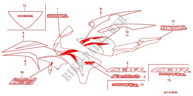 EMBLEMA/FLEJE (1) para Honda CBR 1000 RR FIREBLADE ABS 2009
