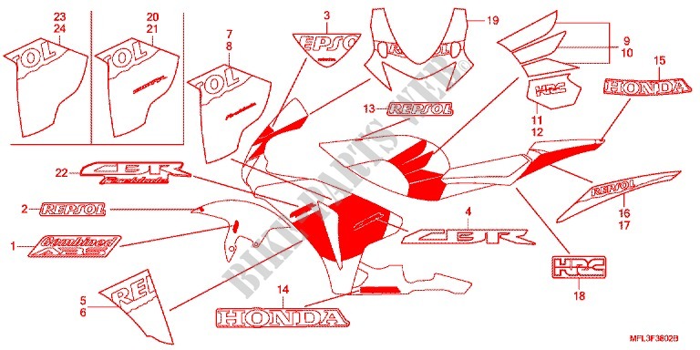 EMBLEMA/FLEJE (3) para Honda CBR 1000 RR ABS 2009
