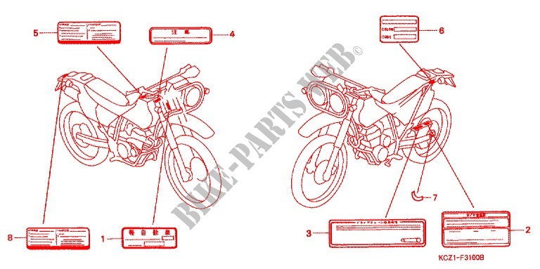 ETIQUETA DE PRECAUCION(1) para Honda XR 250 BAJA Without speed warning light 1996