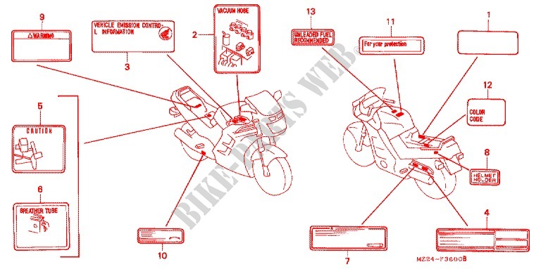 ETIQUETA DE PRECAUCION(1) para Honda CBR 1000 F 1993