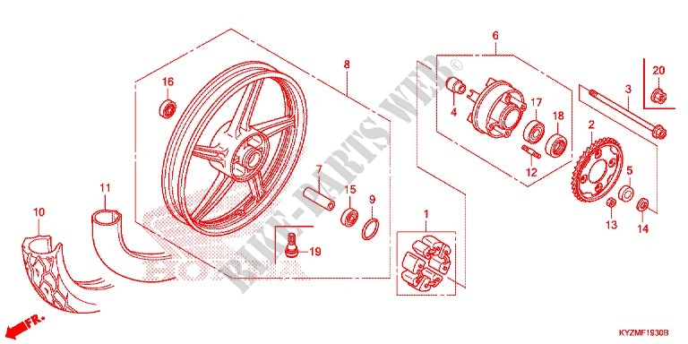 RUEDA TRASERA (AFS125MCS) para Honda FUTURE 125 Casted wheels, Rear brake drum 2016